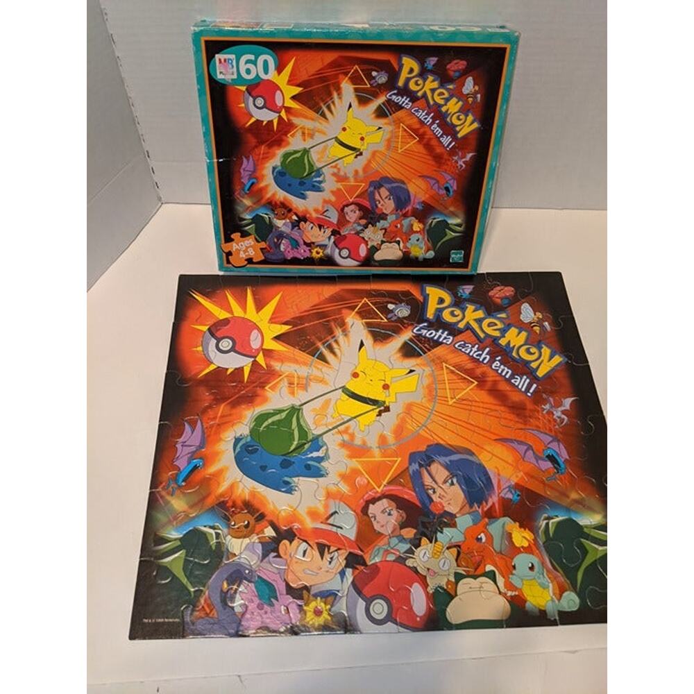 Vintage 1999 Pokémon Jigsaw Puzzle Nintendo Pikachu Vs Bulbasaur MB Complete